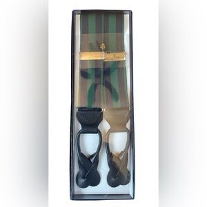 Brooks Brothers Striped Navy/Green Nylon w/Leather Suspenders